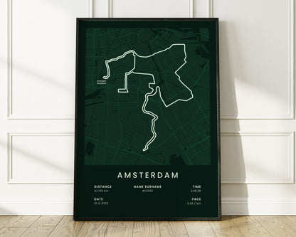 Amsterdam Marathon (Netherlands) Run Wall Map with Green Background