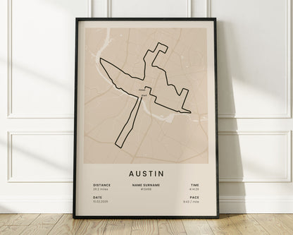 Austin Marathon (Congress Ave) Road Race Map Art with Beige Background