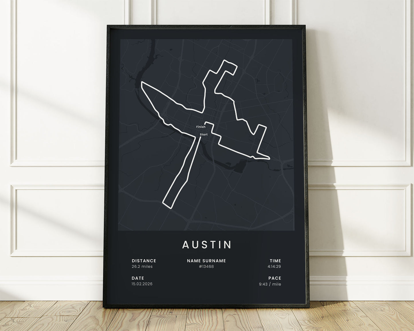 Austin Marathon (United States) Marathon Poster with Black Background