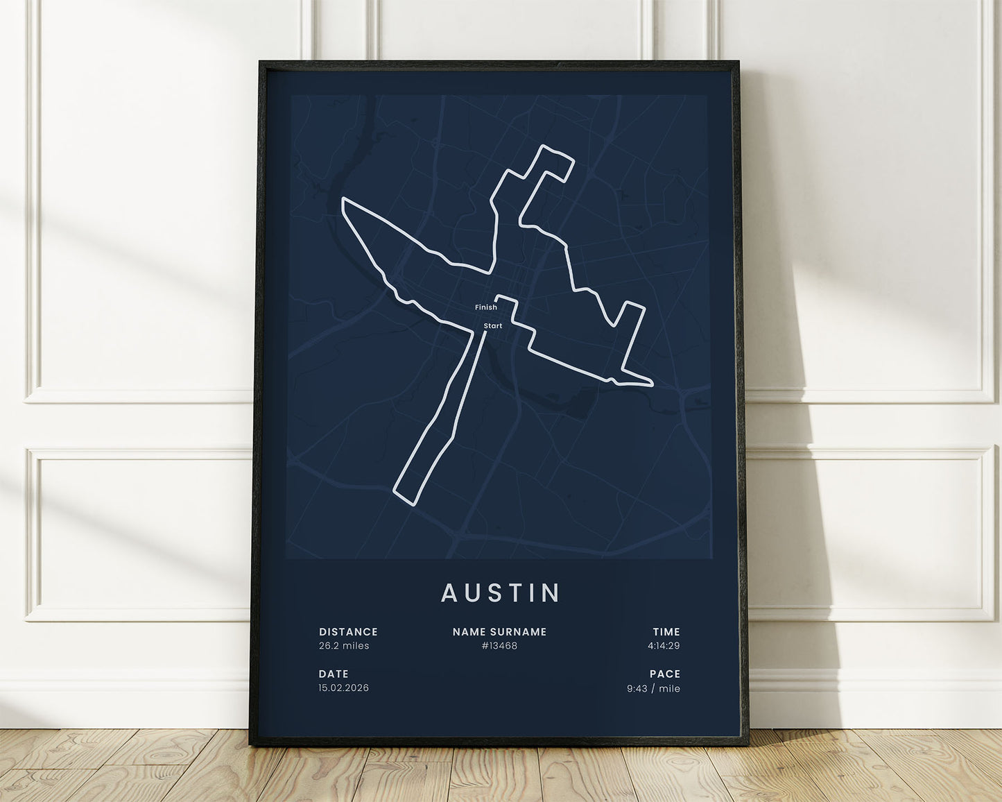 Austin Marathon (Marathon Weekend) Run Print with Blue Background