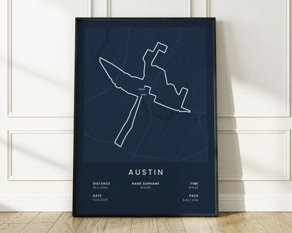 Austin Marathon (Marathon Weekend) Run Print with Blue Background