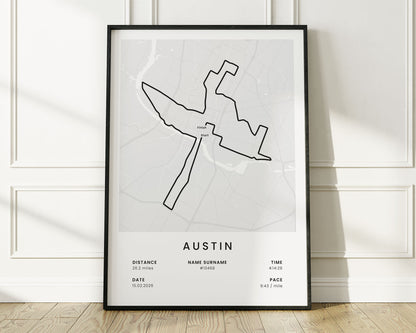 Austin Marathon (Texas) Runner Wall Art with White Background