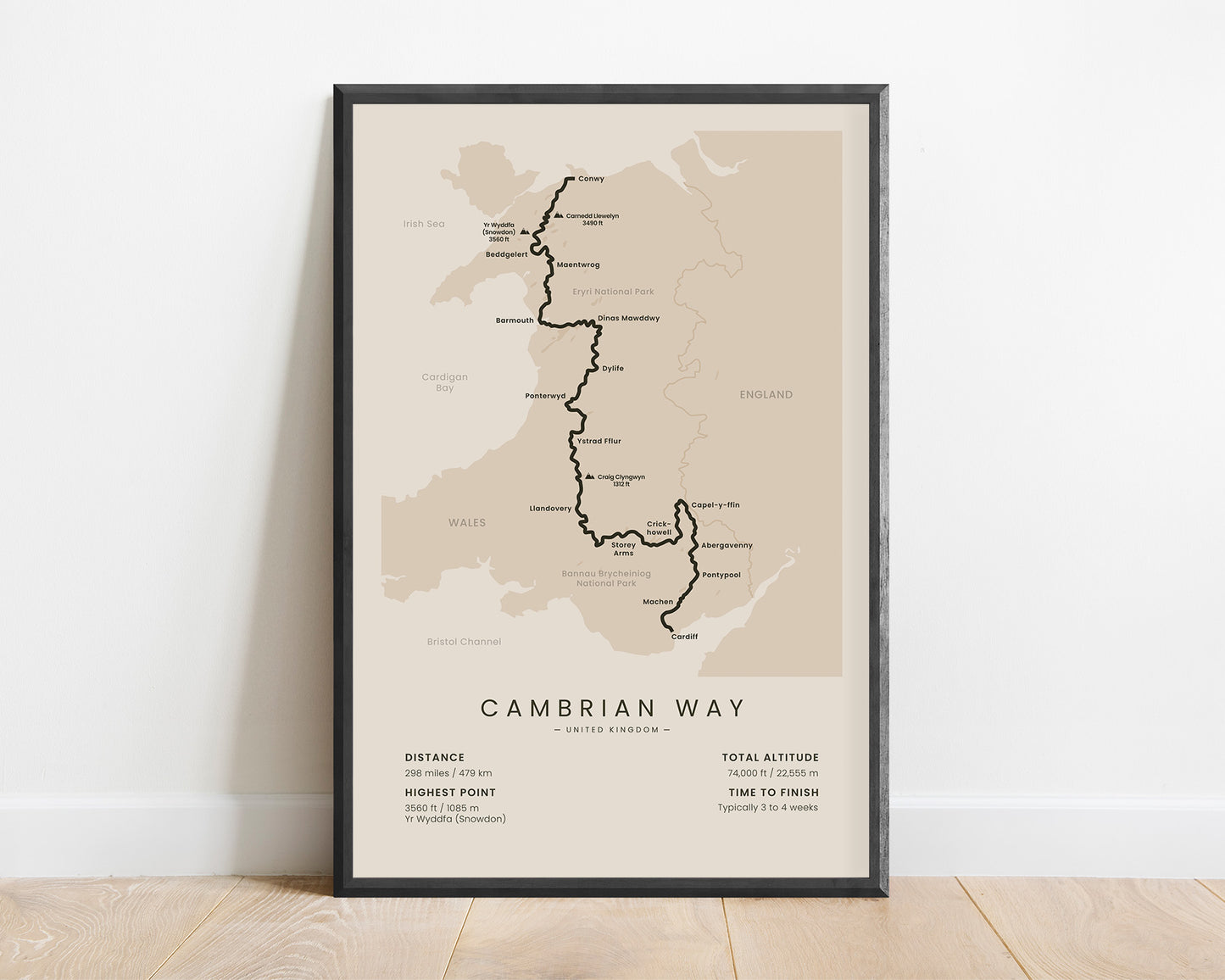 Taith Cambria (England) Hike Wall Art with Beige Background