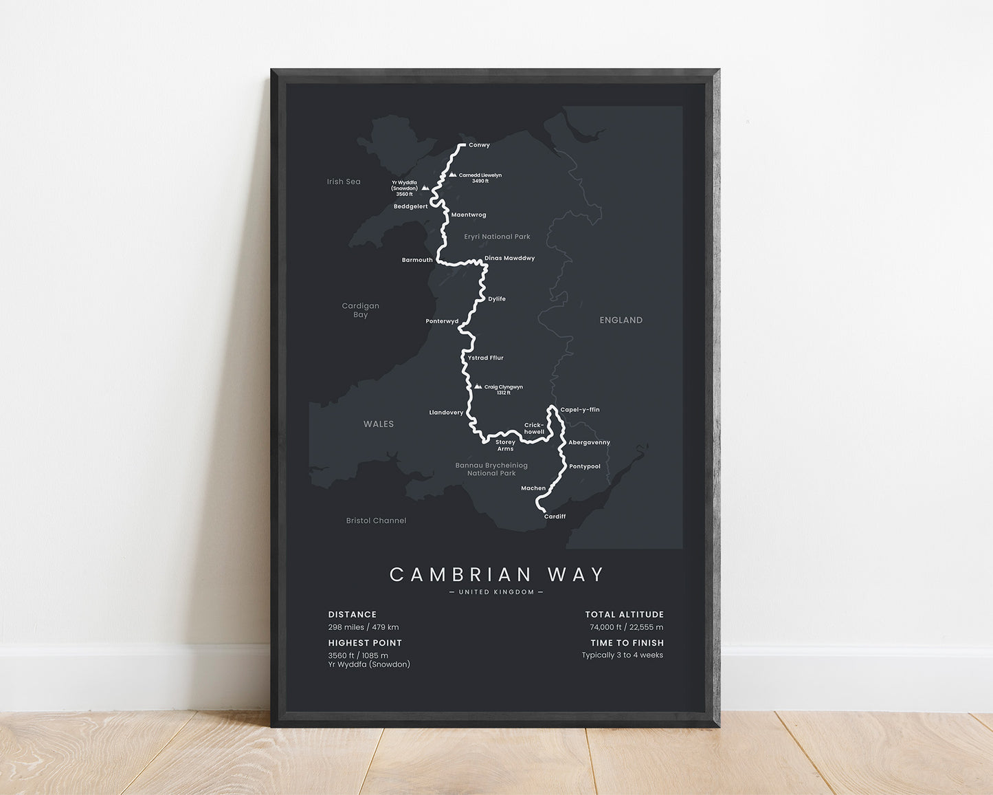 Cambrian Way (United Kingdom) Path Print with Black Background