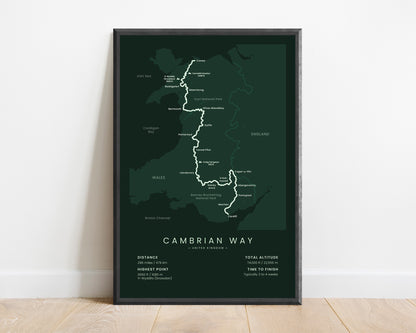 Cambrian Way (Wales) Thru-Hike Map Art with Green Background