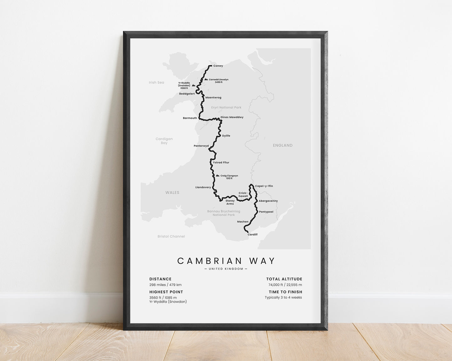 Cambrian Way (Wales) Route Poster with White Background