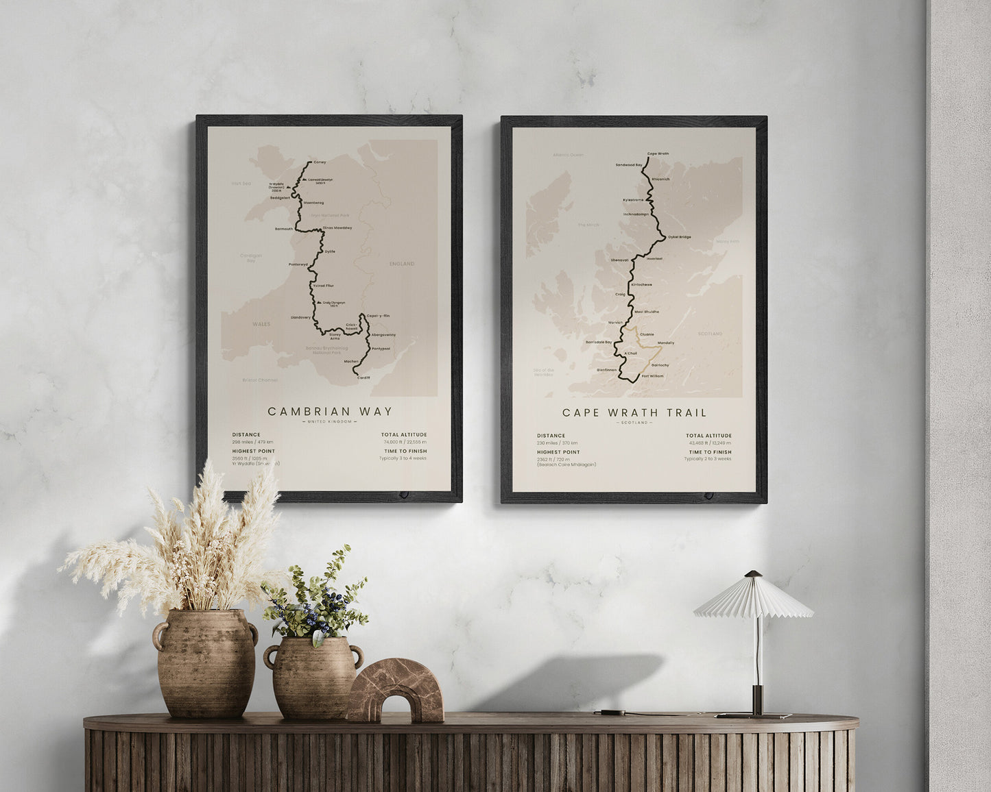 Cambrian Way (Cardiff to Conwy) Route Map Art in Minimal Room Decor