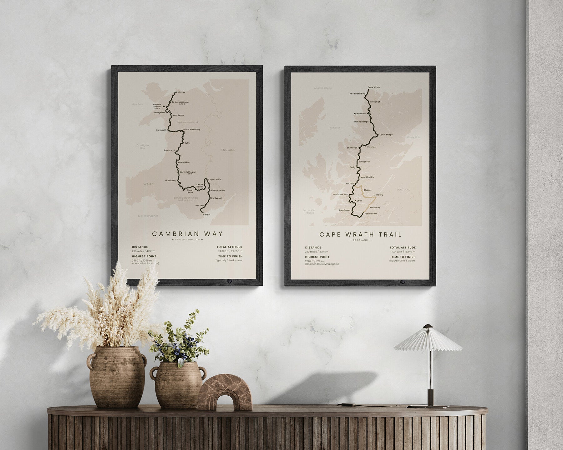 Cambrian Way (Cardiff to Conwy) Route Map Art in Minimal Room Decor