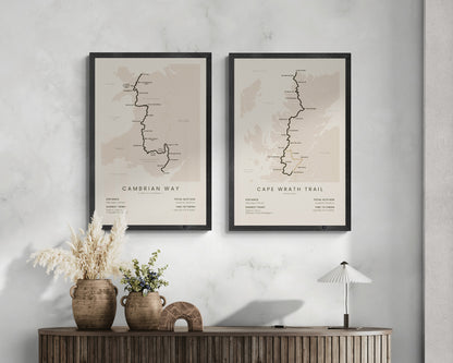 Cambrian Way (Cardiff to Conwy) Route Map Art in Minimal Room Decor