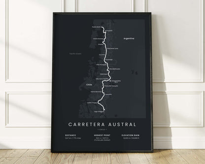 Carretera Austral (Ruta 7) bicycle art print with Black Background