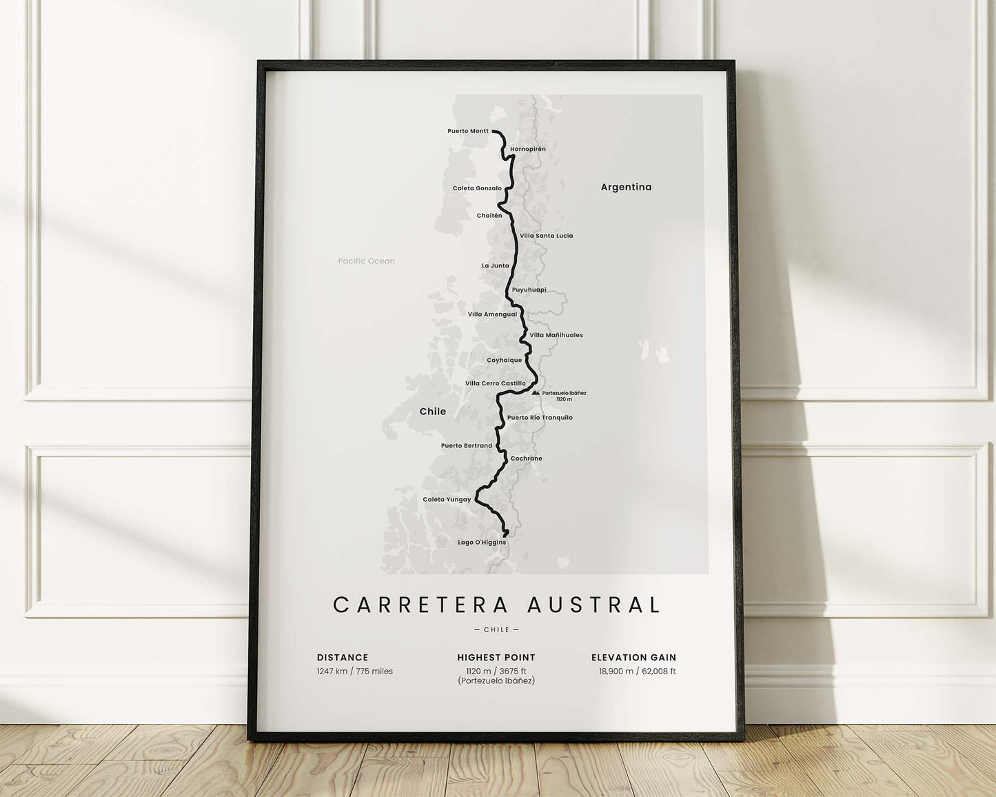 Carretera Austral (Southern Highway) bikepacking wall art with White Background