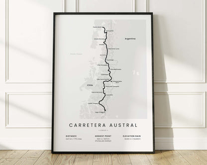 Carretera Austral (Southern Highway) bikepacking wall art with White Background