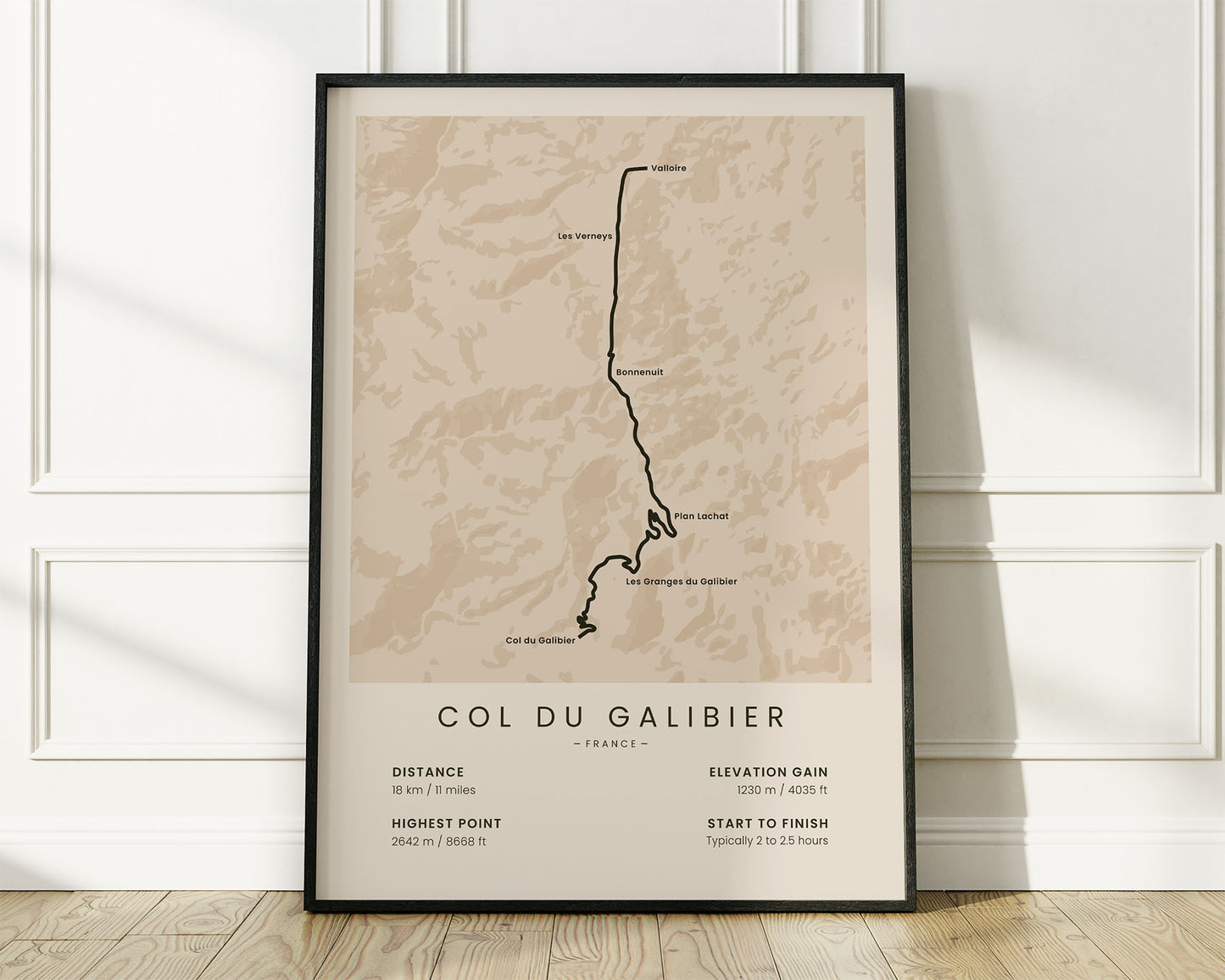 Col du Galibier (Tour de France) road cyclist map art with Beige Background