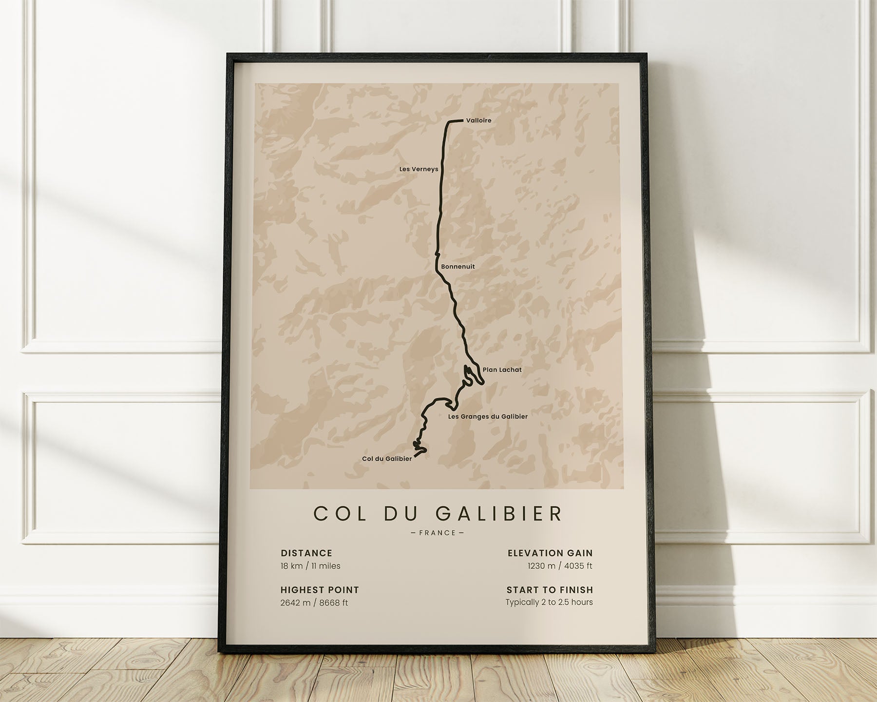 Col du Galibier (Tour de France) road cyclist map art with Beige Background