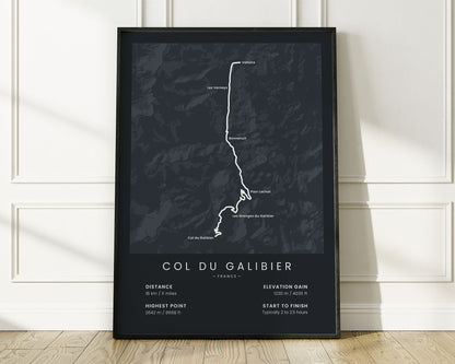 Col du Galibier (France) bicycle art print with Black Background