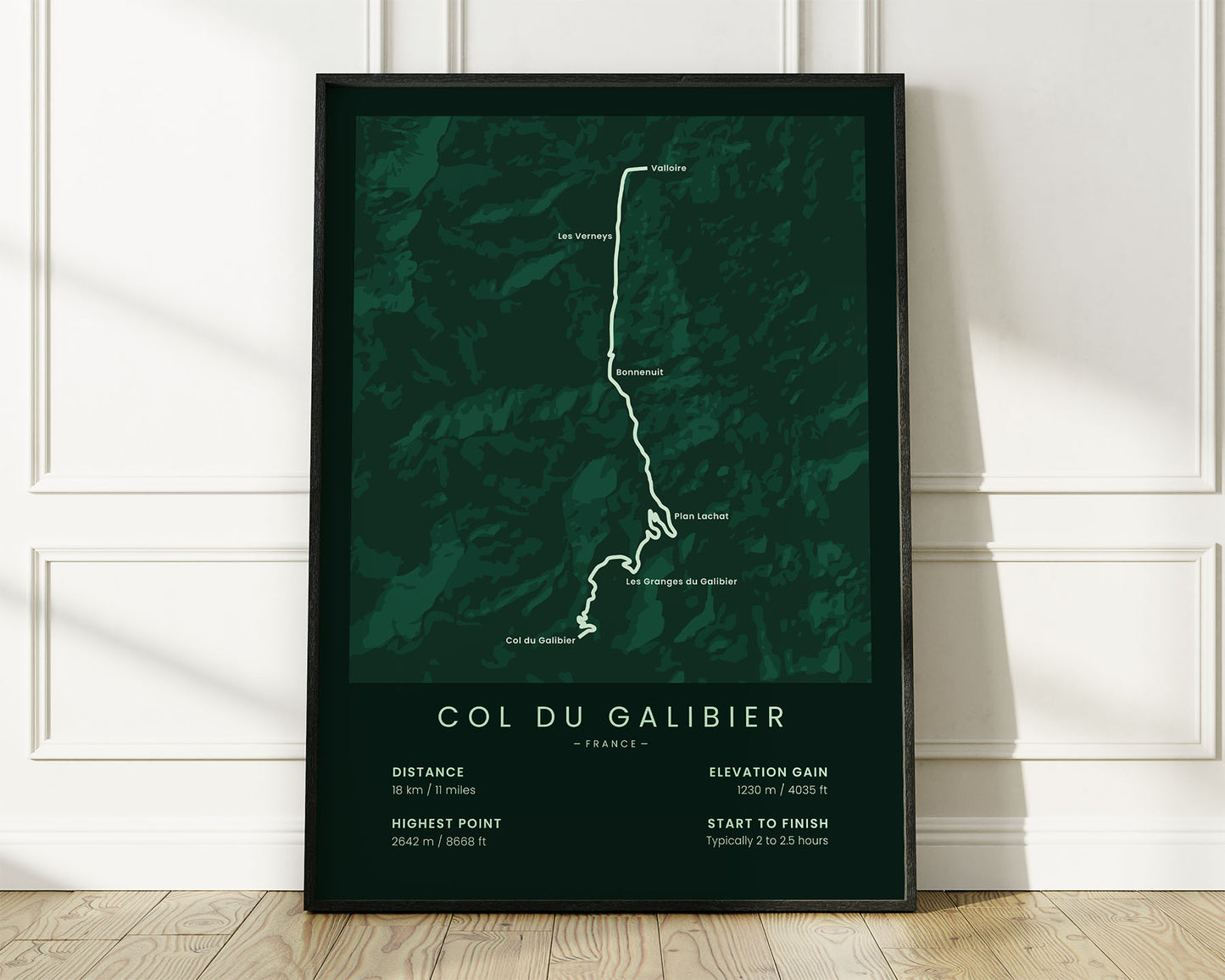 Col du Galibier (Valloire) cycling poster wall decor with Green Background
