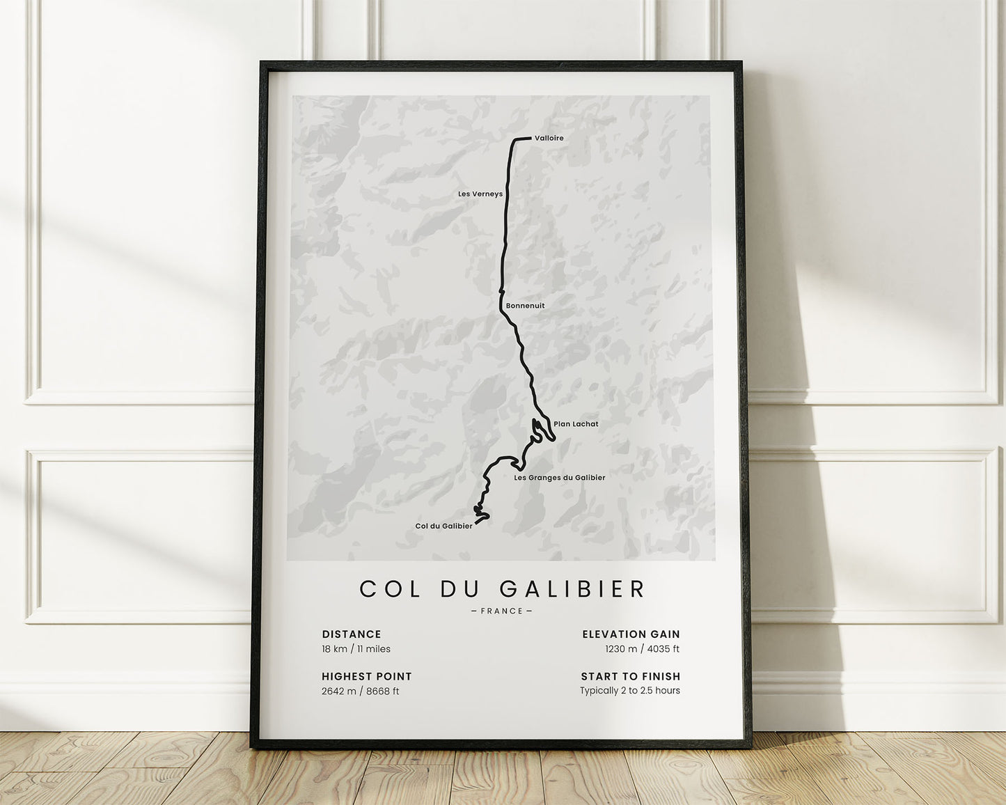 Col du Galibier (French Alps) cycling climb wall art with White Background