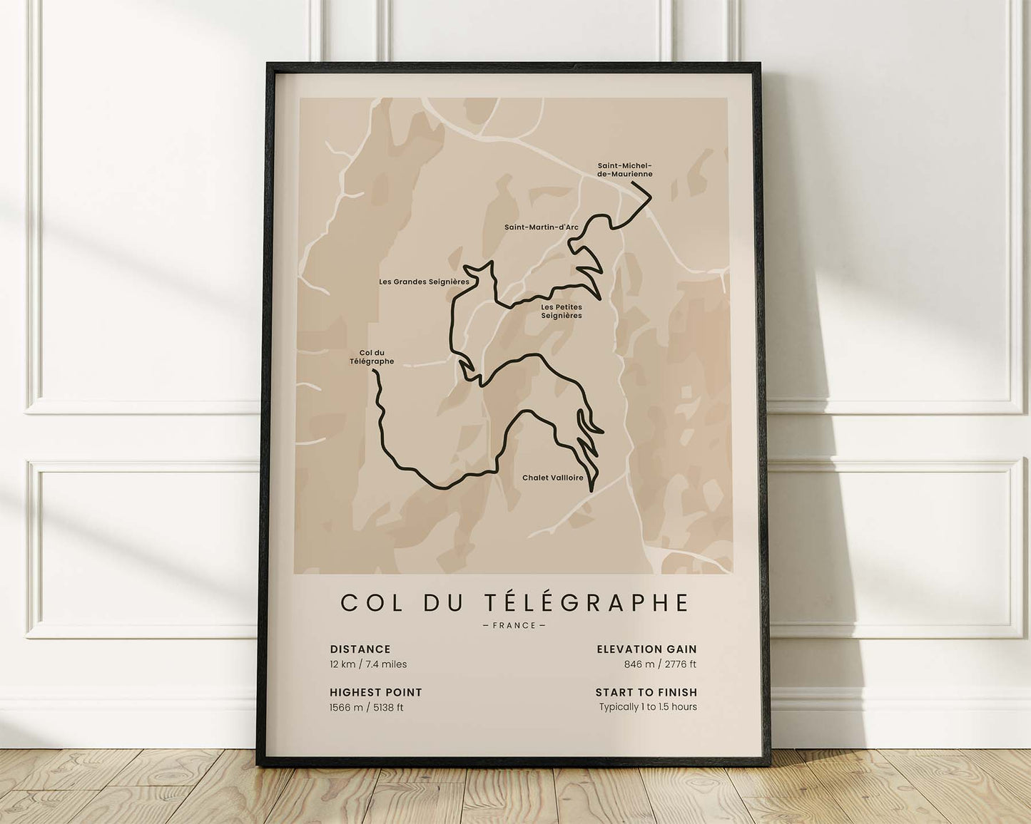 Col du Télégraphe (Tour de France) cycling climb wall art with Beige Background
