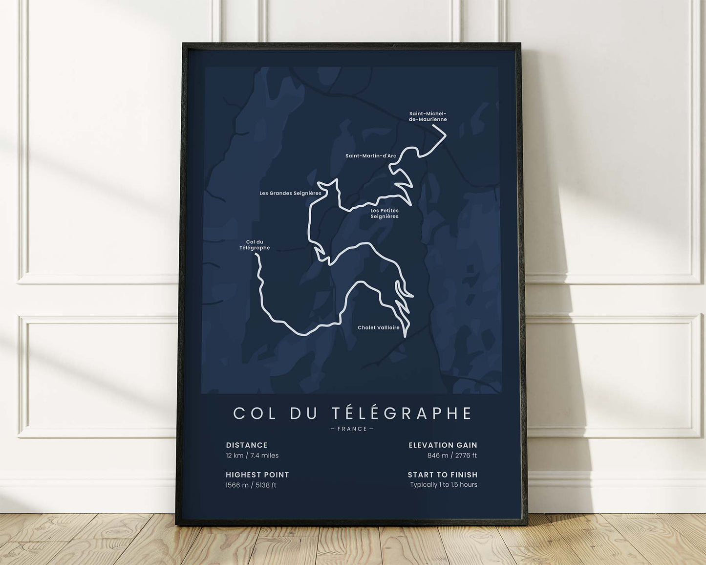 Col du Télégraphe (Saint-Michel-de-Maurienne) bike race wall map with Blue Background