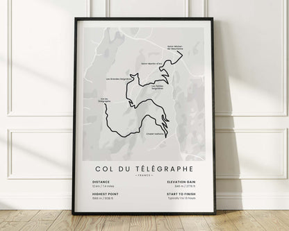 Col du Télégraphe (France) road cyclist map art with White Background