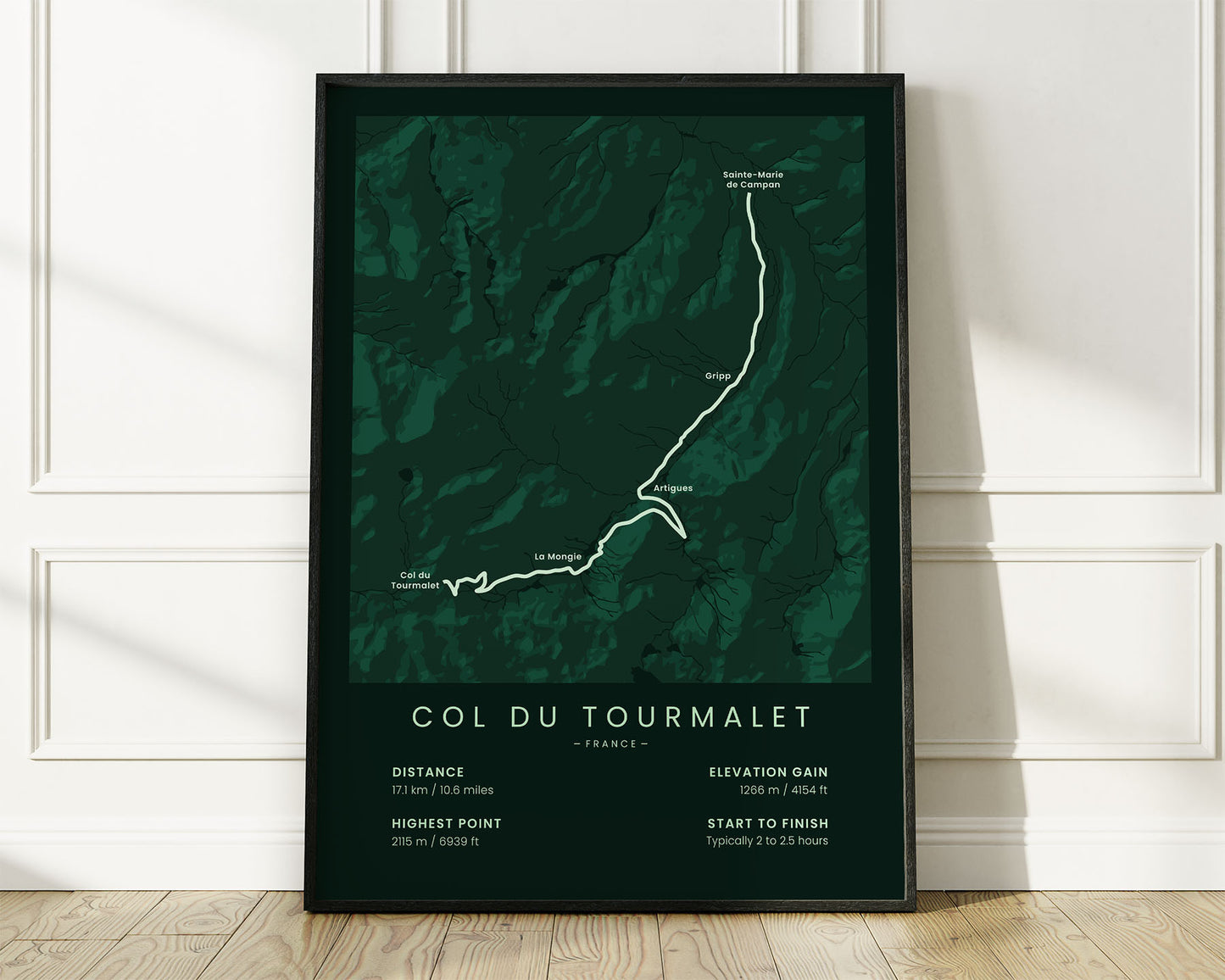 Col du Tourmalet (Sainte-Marie de Campan) cycling poster wall decor with Green Background