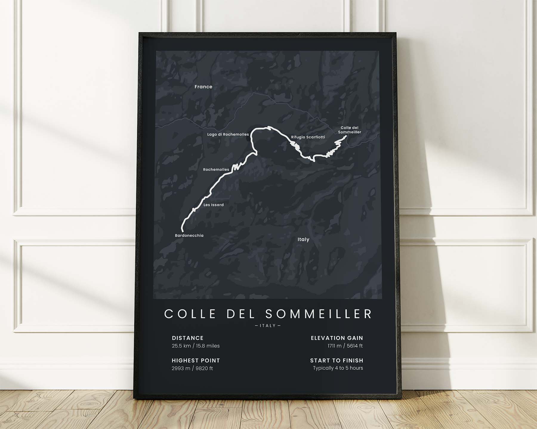 Colle del Sommeiller (Italian Alps) road cyclist print wall art with Black Background
