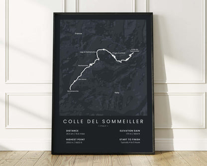 Colle del Sommeiller (Italian Alps) road cyclist print wall art with Black Background
