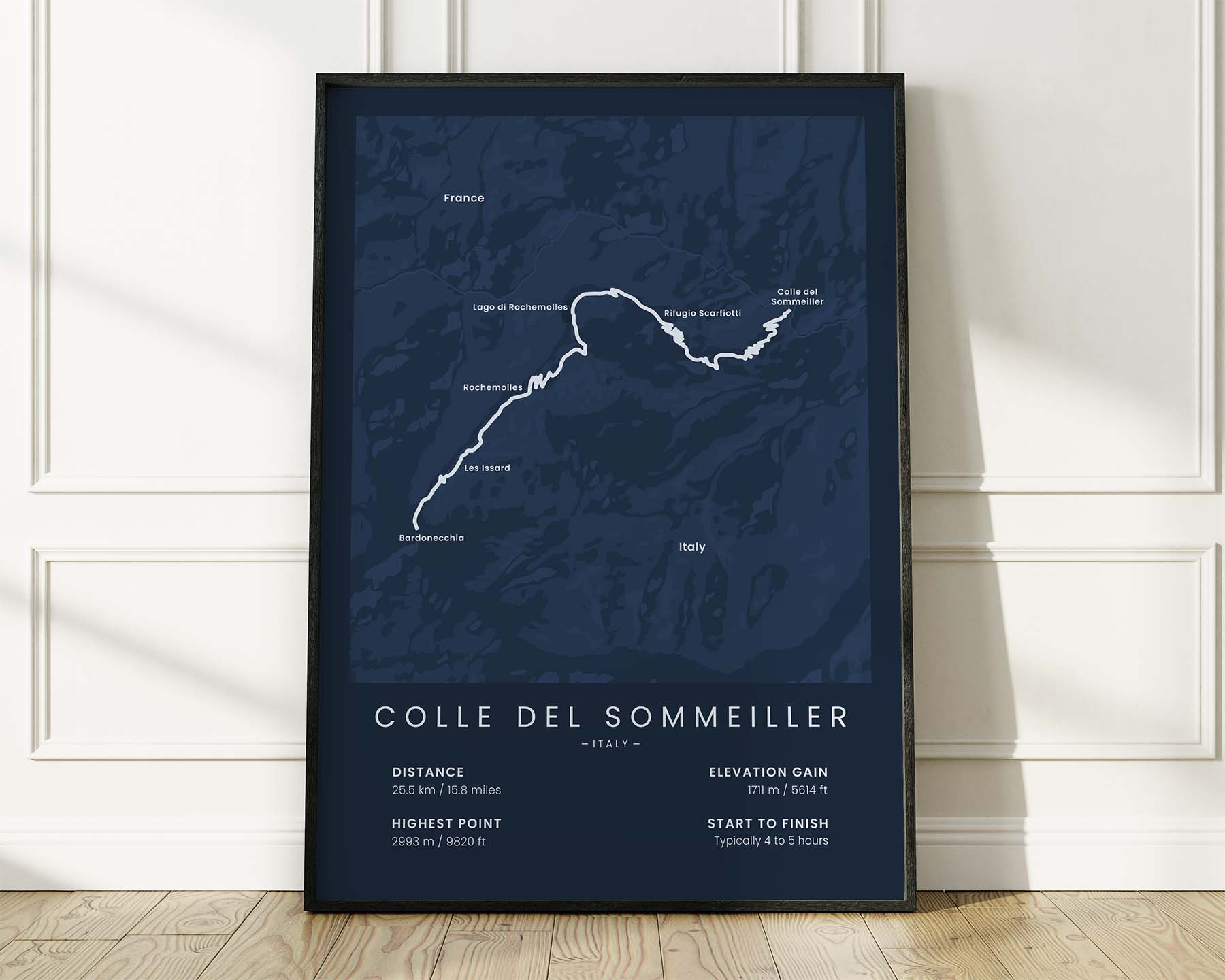 Colle del Sommeiller (Italy) bike race poster wall map with Blue Background