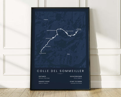 Colle del Sommeiller (Italy) bike race poster wall map with Blue Background