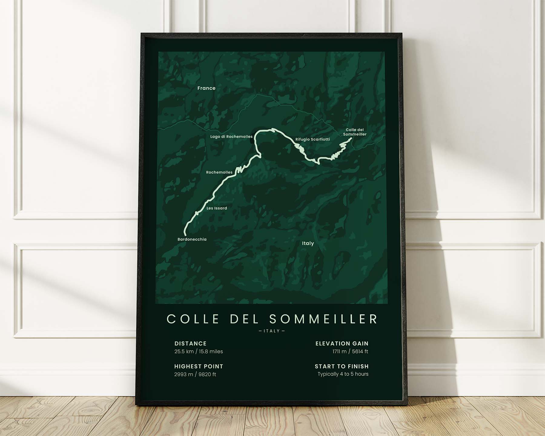 Colle del Sommeiller (Bardonecchia) cycling print wall decor with Green Background