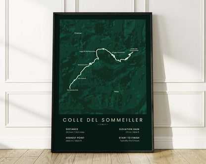 Colle del Sommeiller (Bardonecchia) cycling print wall decor with Green Background