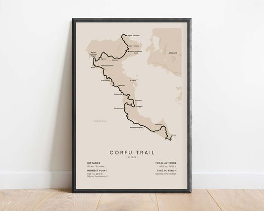 Corfu Trail (Greece) Hike Poster with Beige Background