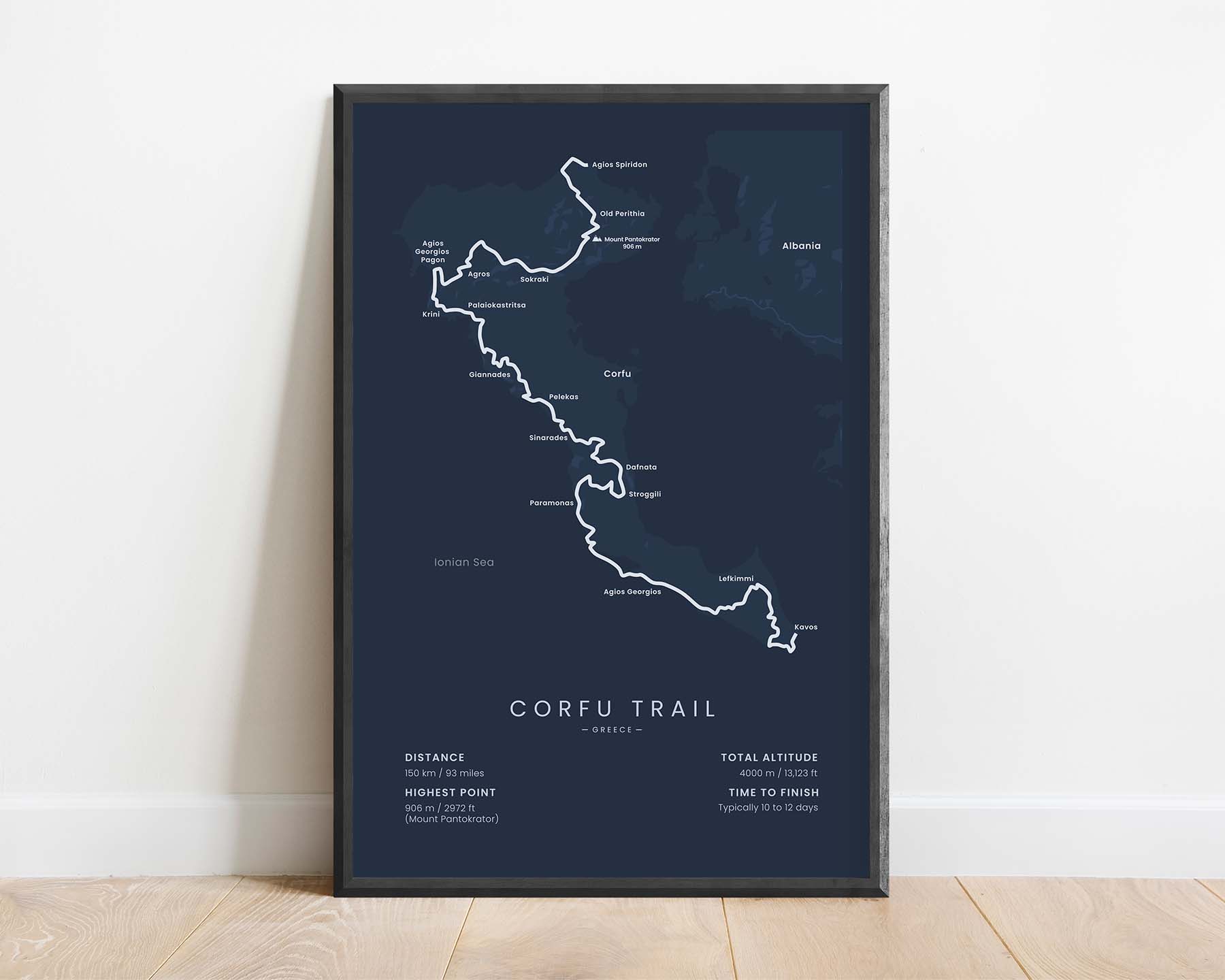 Corfu Trail (Corfu Island) Trail Print with Blue Background