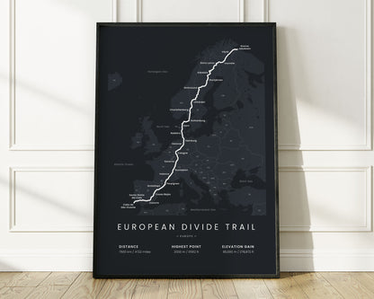 European Divide Trail (Portugal) bicycle art print with Black Background