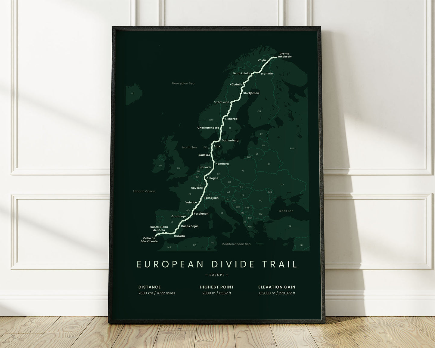 European Divide Trail (Germany) cycling poster wall decor with Green Background