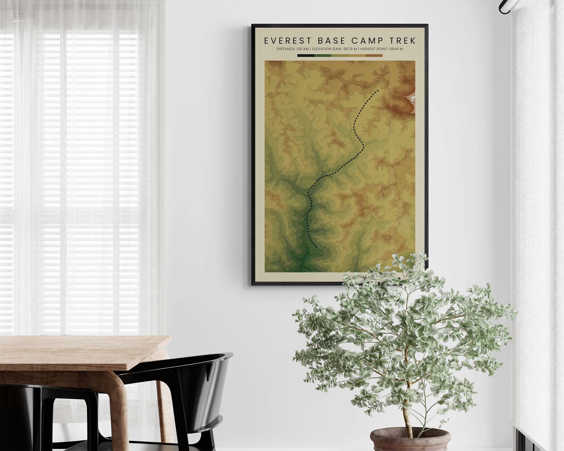 Mount Everest Trek (Himalayas) Trek Print with Topographic Map in Modern Office Decor