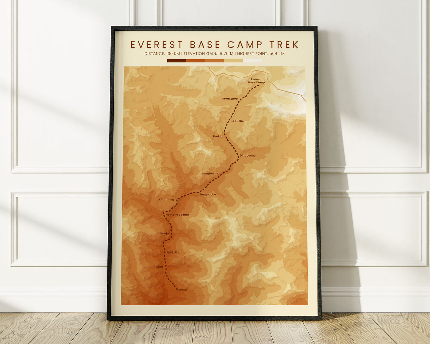 Everest Base Camp Trek (Nepal) Wall Decor with Vintage Orange Background