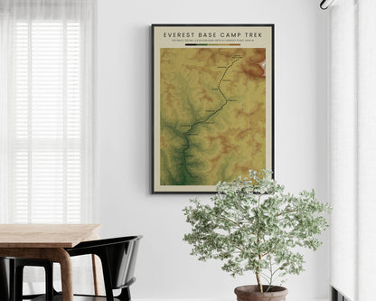 EBC (Nepal) Path Wall Decor with Shaded Relief Map in Modern Room Decor