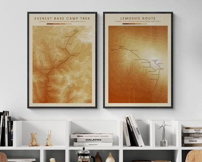 Mount Everest Trek (Himalayas) Hiking Print with Topographic Map in Modern Interior Decor