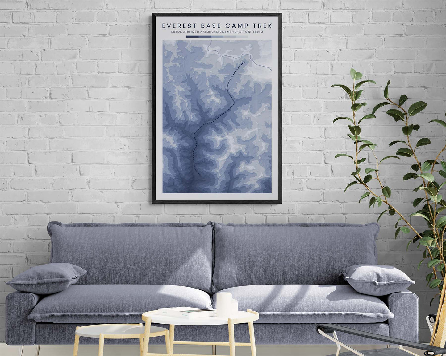 Mount Everest Trek (Nepal) Route Print with Contour Map in Modern Room Decor