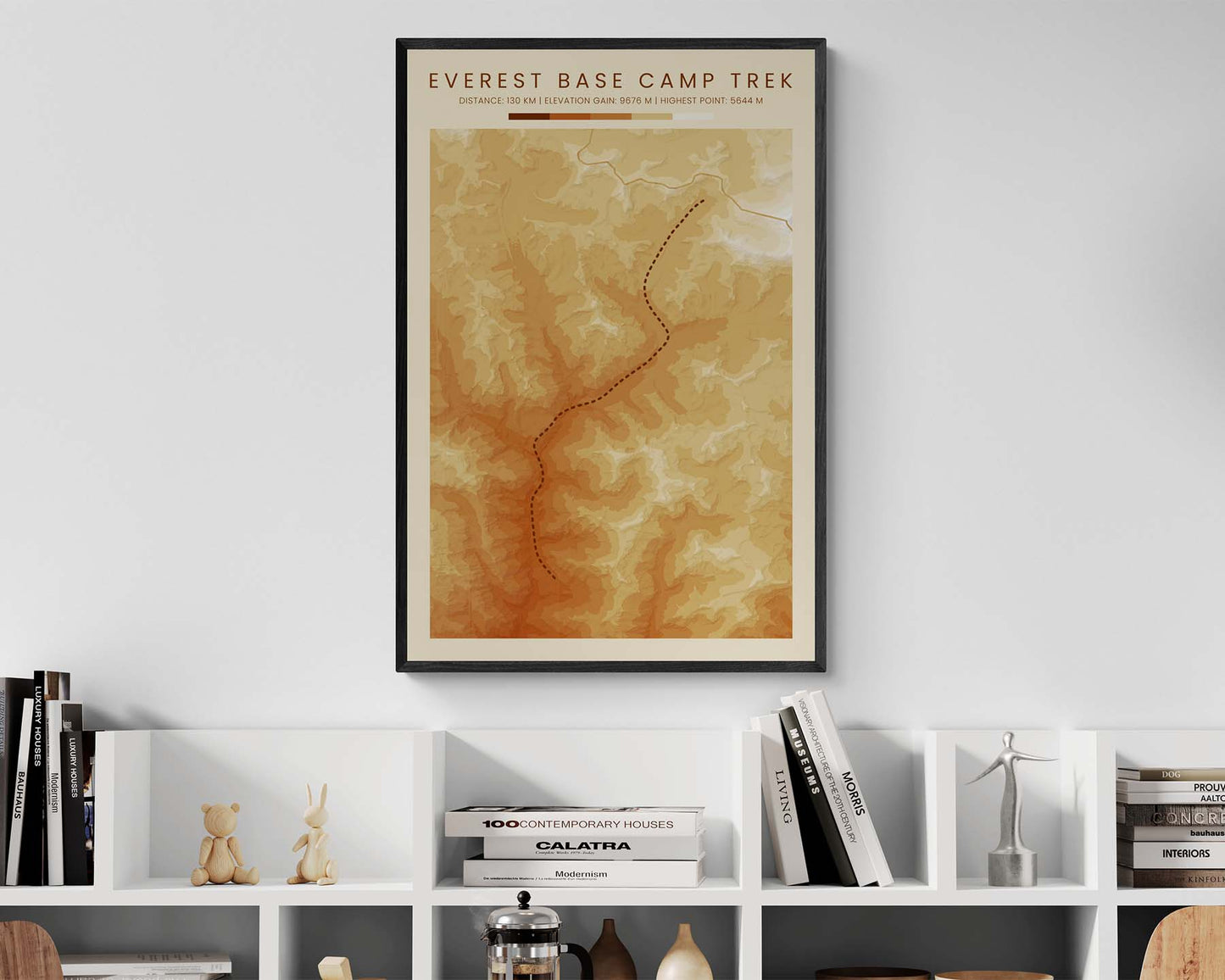 EBC (Nepal) Path Wall Decor with Shaded Relief Map in Modern Interior Decor