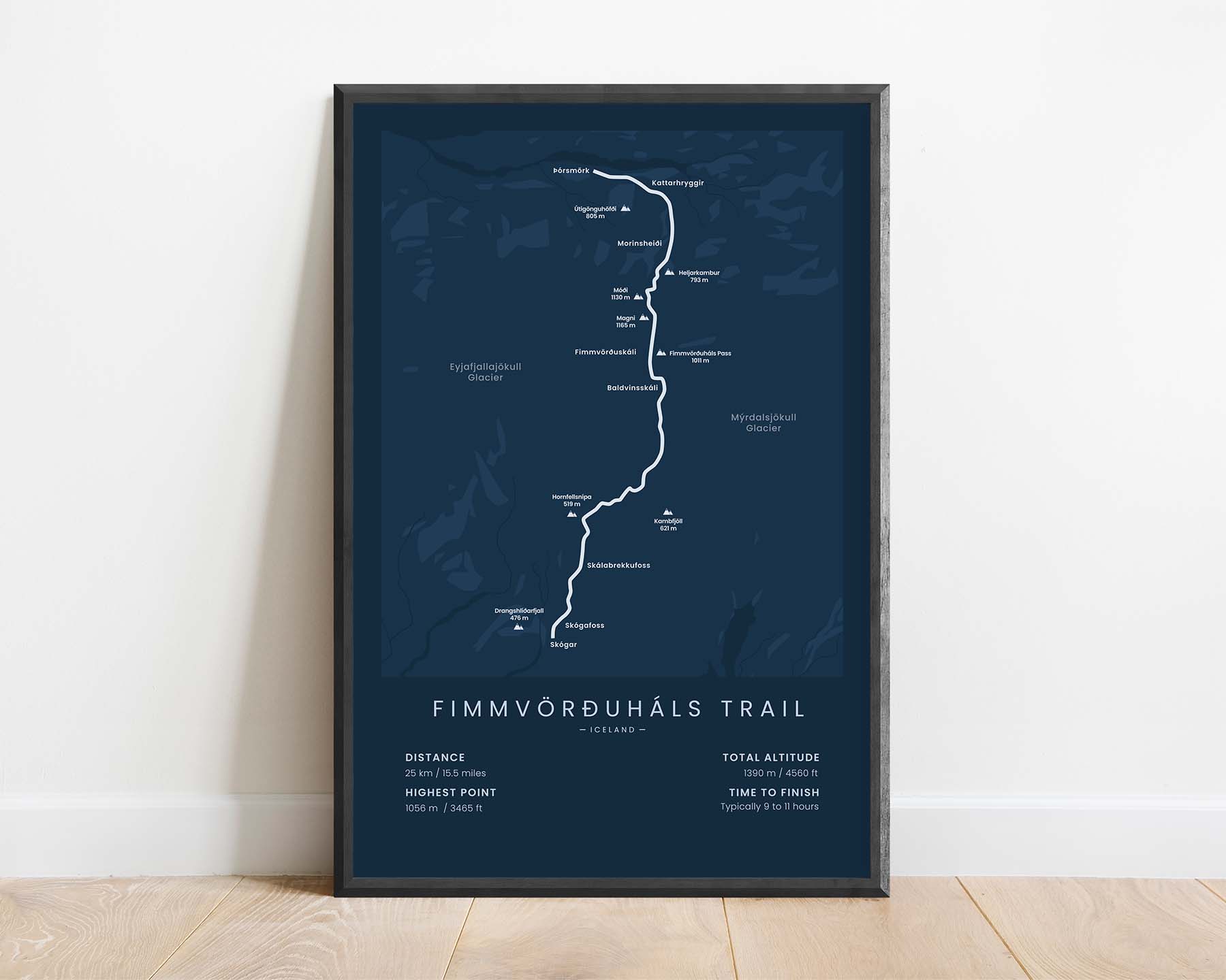 Fimmvörðuháls Trail (Iceland) Hike Print with Blue Background