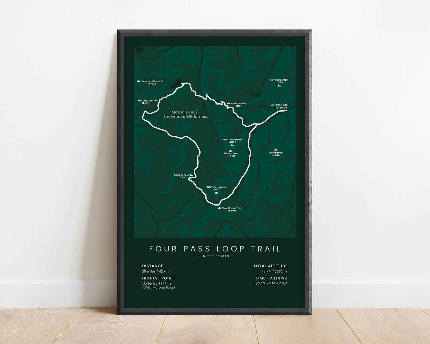 Four Pass Loop (Aspen) path wall art with green background