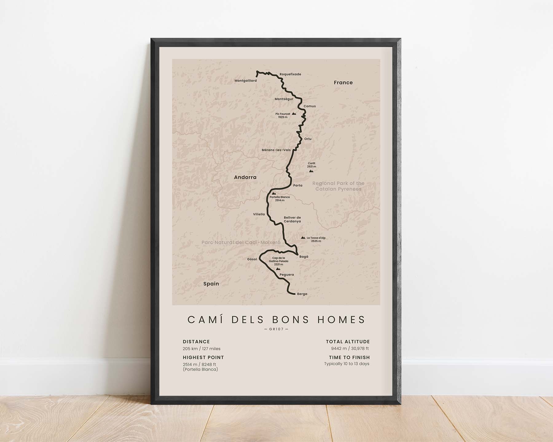 Path of the Good Men (France, Pyrenees, Andorra) Trek Poster with Beige Background