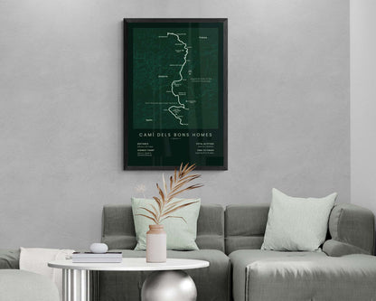 El Camí dels Bons Homes (Berga to Foix, Pyrenees) Thru-Hike Map Art in Minimal Interior Decor