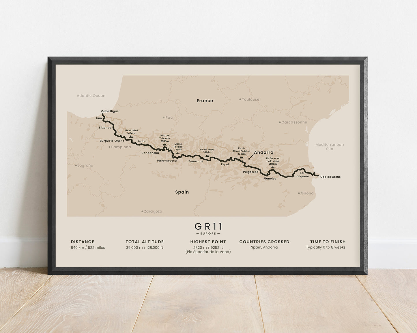 Ruta Transpirenaica (Spain) Trek Wall Art with Beige Background