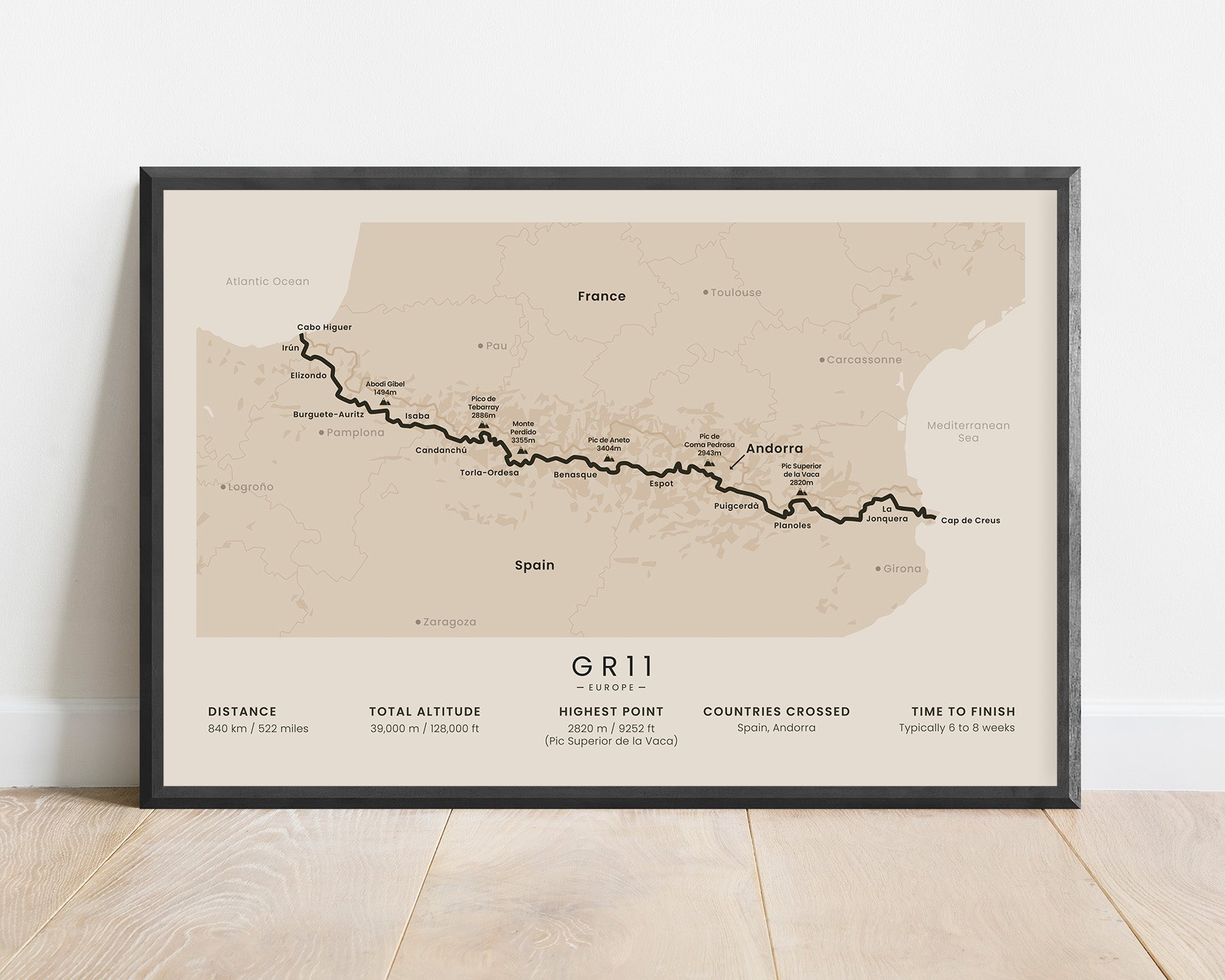 Ruta Transpirenaica (Spain) Trek Wall Art with Beige Background