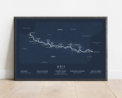 Ruta Transpirenaica (Europe) Track Art with Blue Background