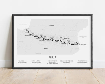 GR11 (Pyrenees) Route Poster with White Background