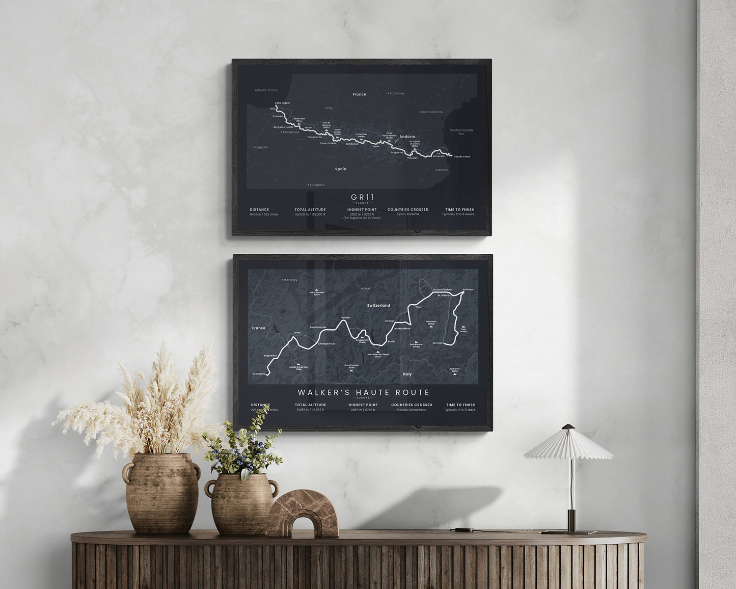Ruta Transpirenaica (Cabo Di Higuer to Cap De Creus) Trail Wall Map in Modern Interior Decor